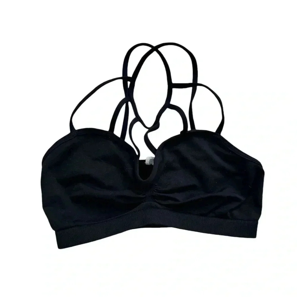 Black Strap Bandeau Crop Top, Size Small